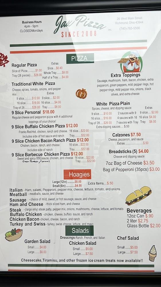 Jax Pizza Menu image 1